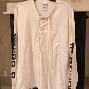 PINK Long Sleeve Lace Up Large